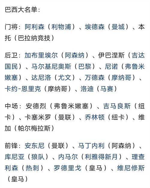 世界杯巴西比赛名单（世界杯巴西大名单）